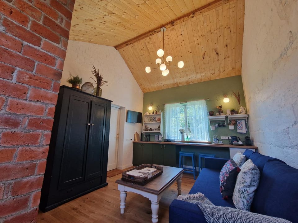 Kitchen or kitchenette, Living room, Seating area, Dining area