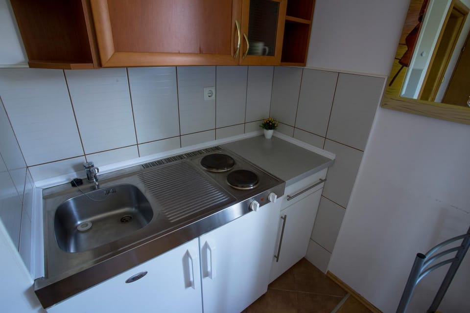 Kitchen or kitchenette, stove