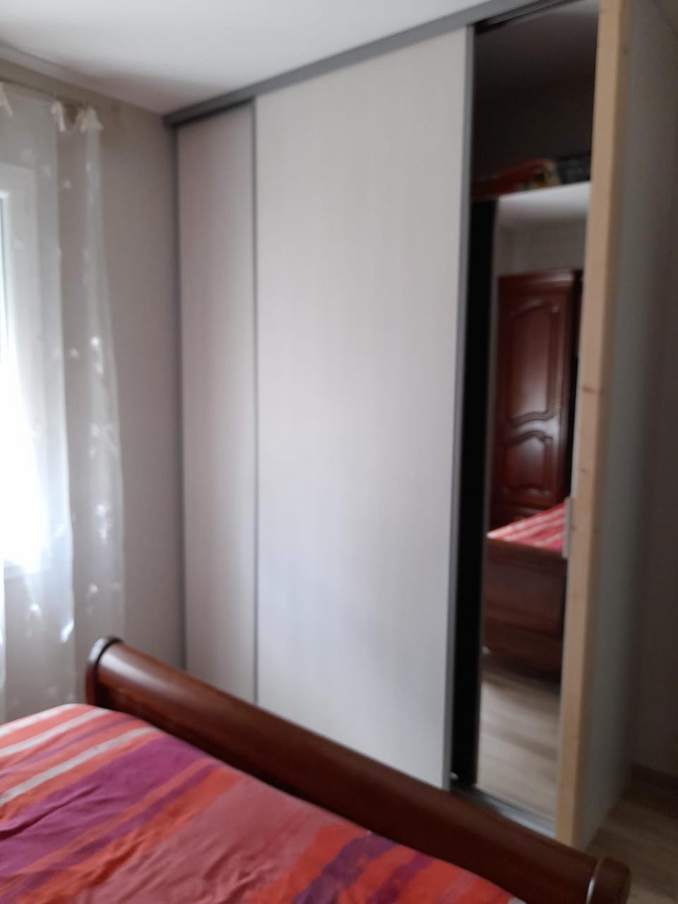 Bed, wardrobe