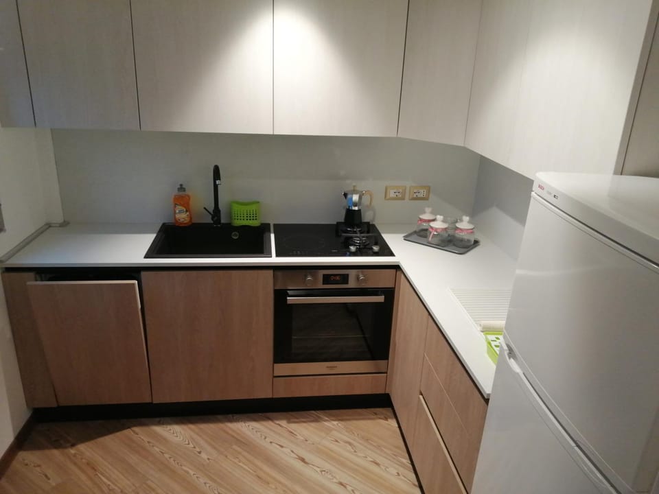 Kitchen or kitchenette, stove