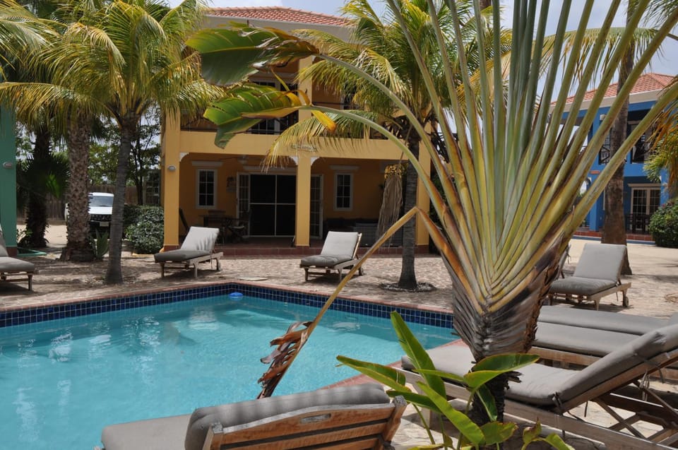 Property building, Patio, Pool view, Swimming pool, sunbed