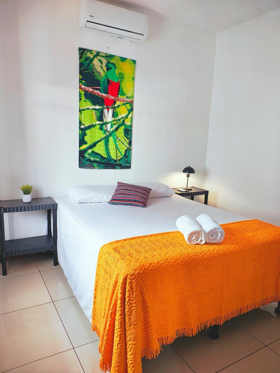 Bed, Photo of the whole room, Bedroom, towels, air conditioner
