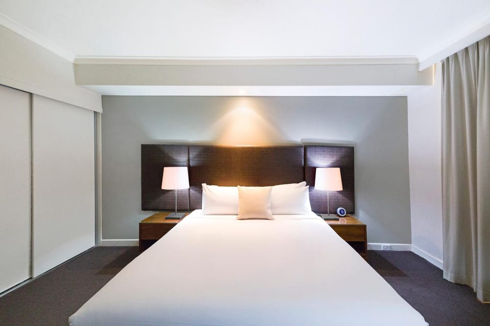 Bed, wardrobe