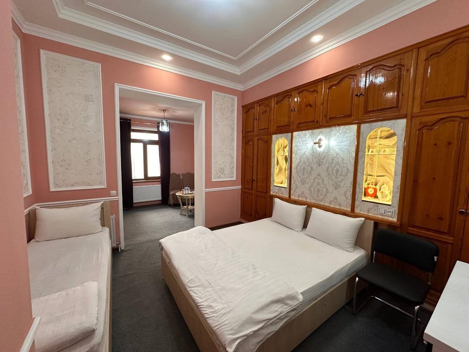 Bed, wardrobe