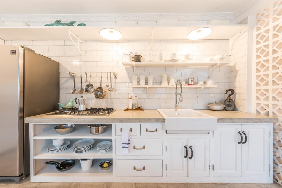 Kitchen or kitchenette, stove