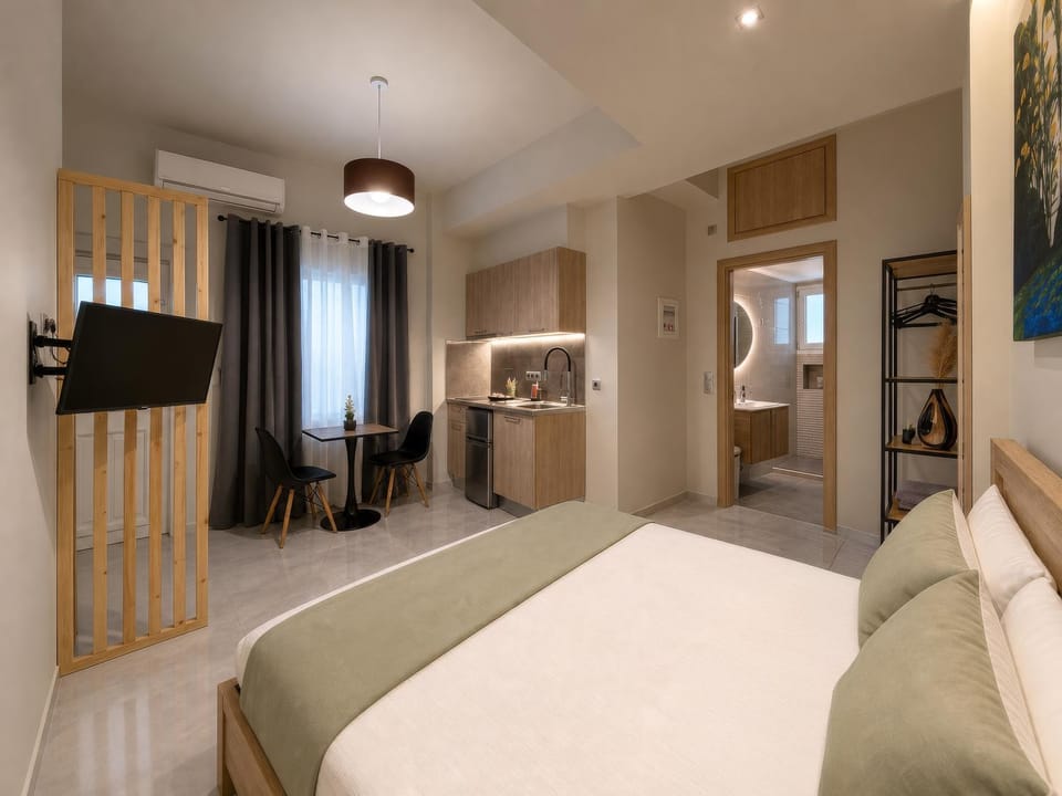 Bed, Bathroom, TV and multimedia, Photo of the whole room, kitchen