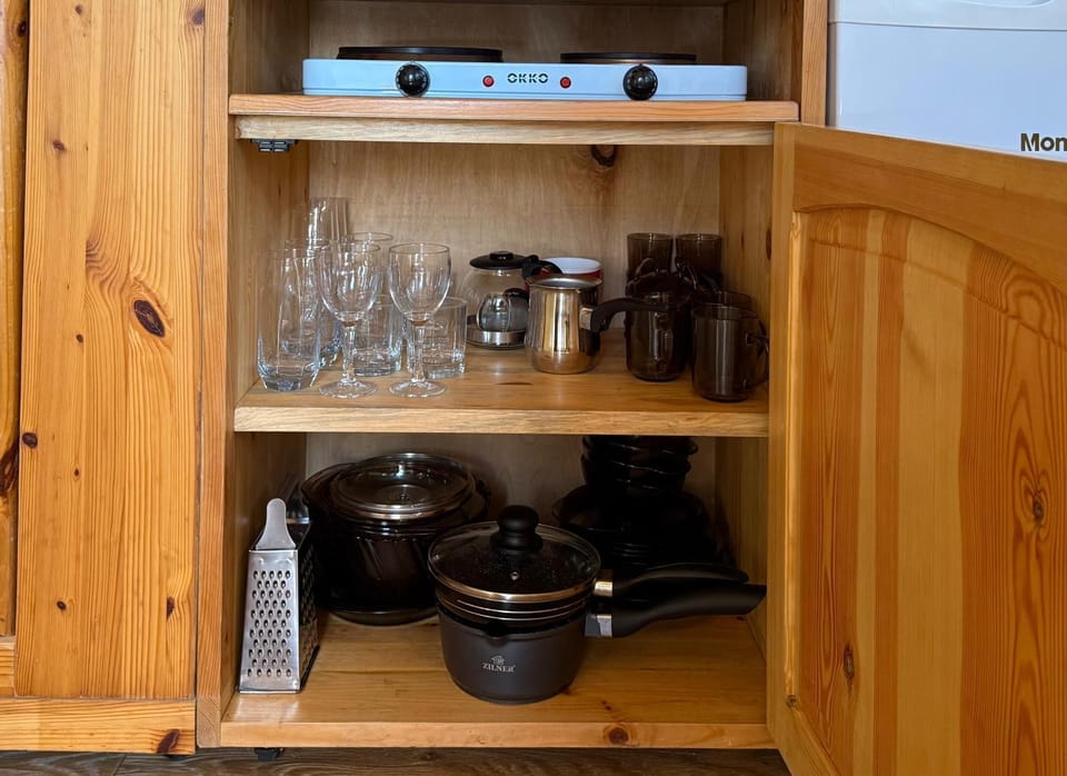 Kitchen or kitchenette, stove