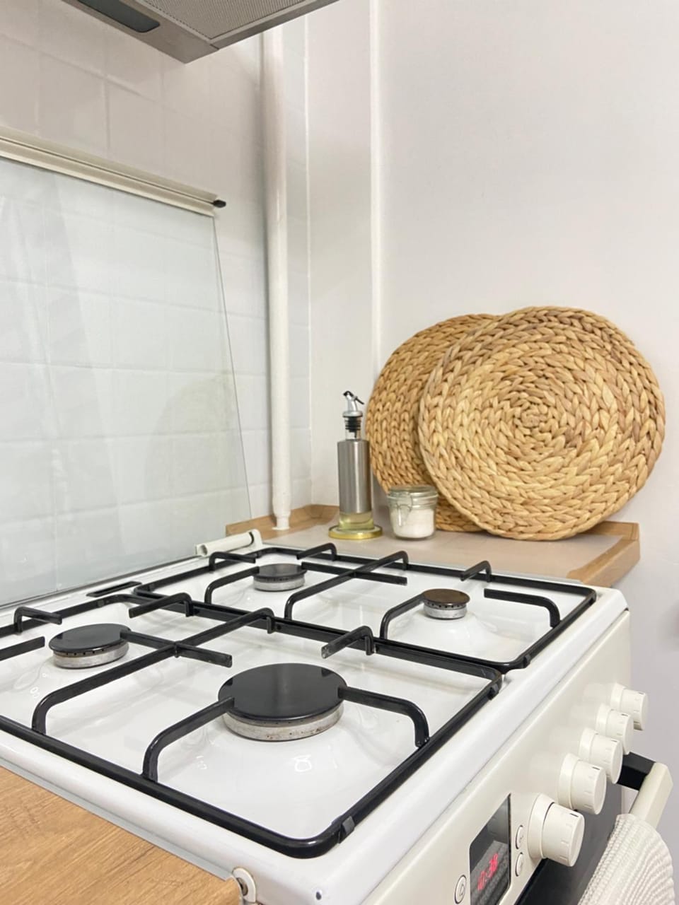 Kitchen or kitchenette, stove
