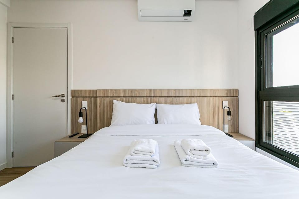 Bed, Photo of the whole room, Bedroom, towels, wardrobe, air conditioner