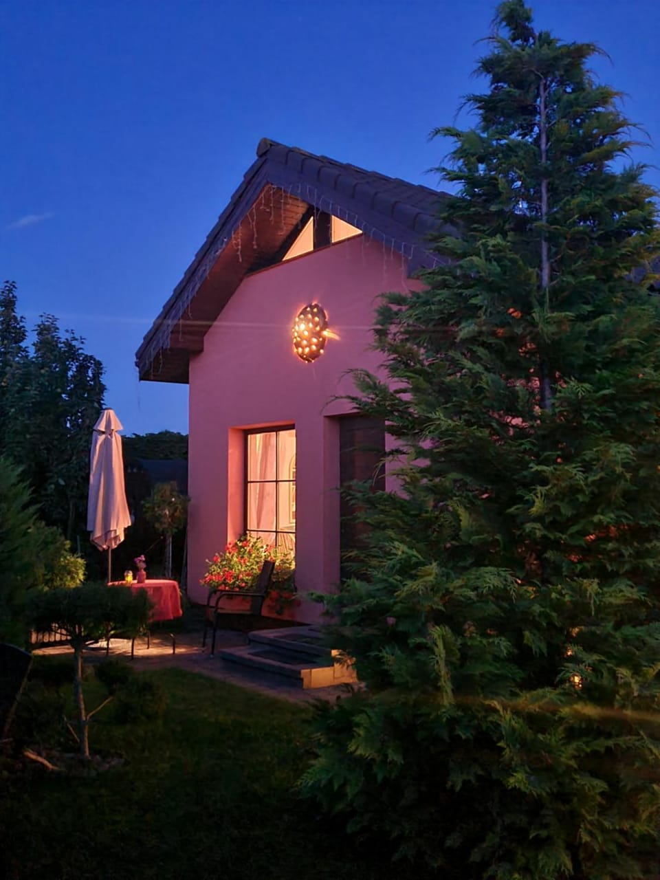 Property building, Night, Garden, Decorative detail, Garden view