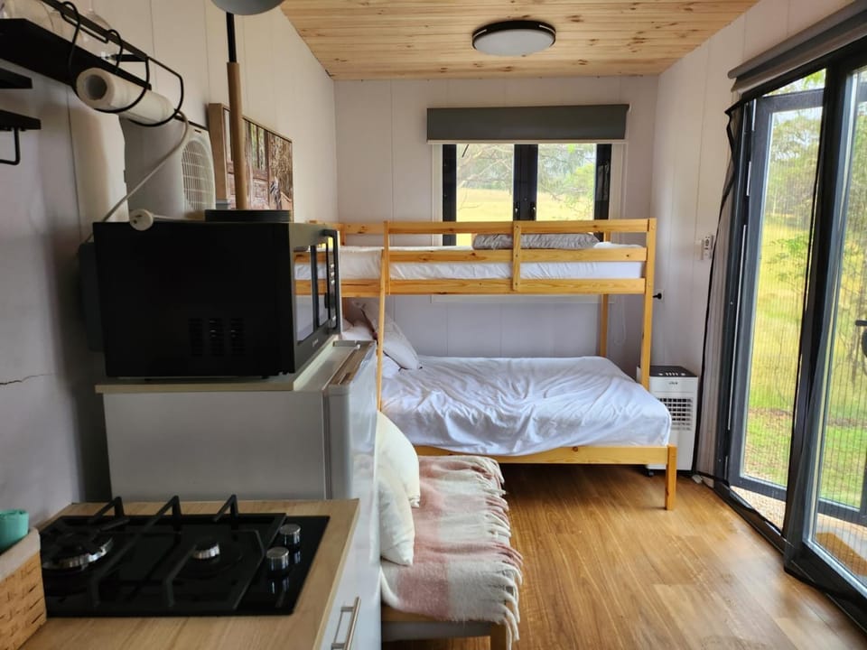 Bed, bunk bed, minibar, stove
