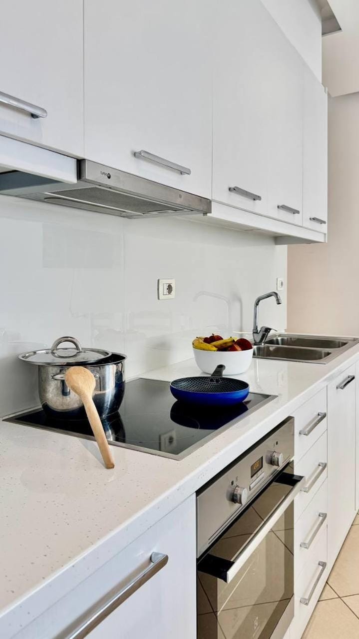 Kitchen or kitchenette, stove