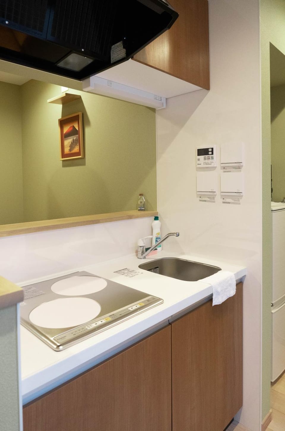 Kitchen or kitchenette, stove