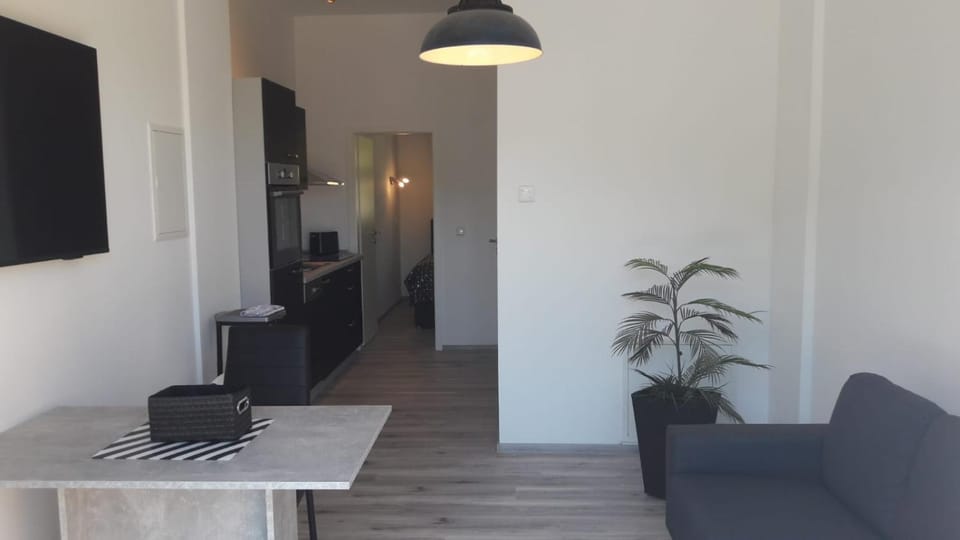 Kitchen or kitchenette, Living room, Seating area, Dining area