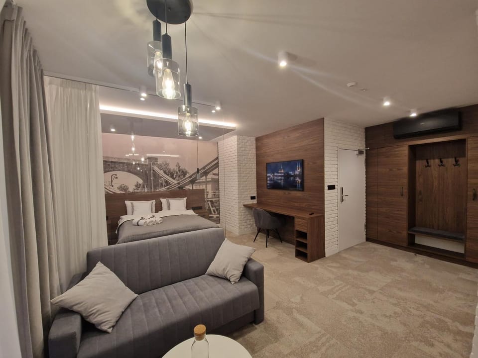 Bed, TV and multimedia, Photo of the whole room, Seating area, Bedroom, wardrobe, air conditioner
