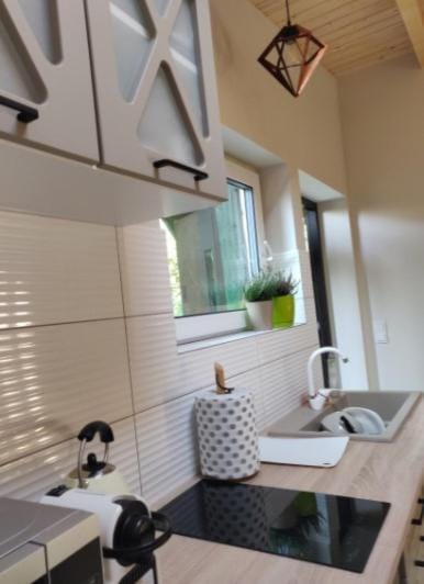Kitchen or kitchenette, stove