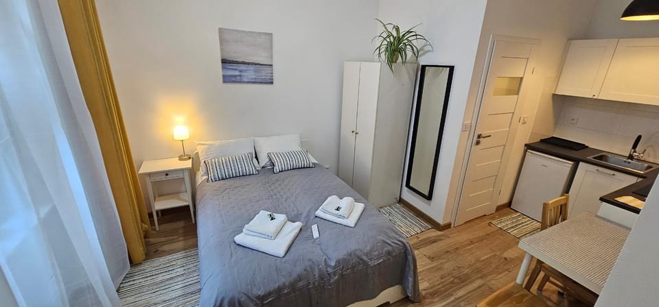Bed, Kitchen or kitchenette, Photo of the whole room, towels, wardrobe