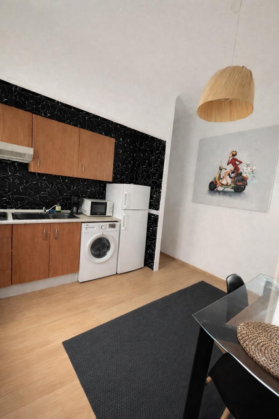 Kitchen or kitchenette, stove