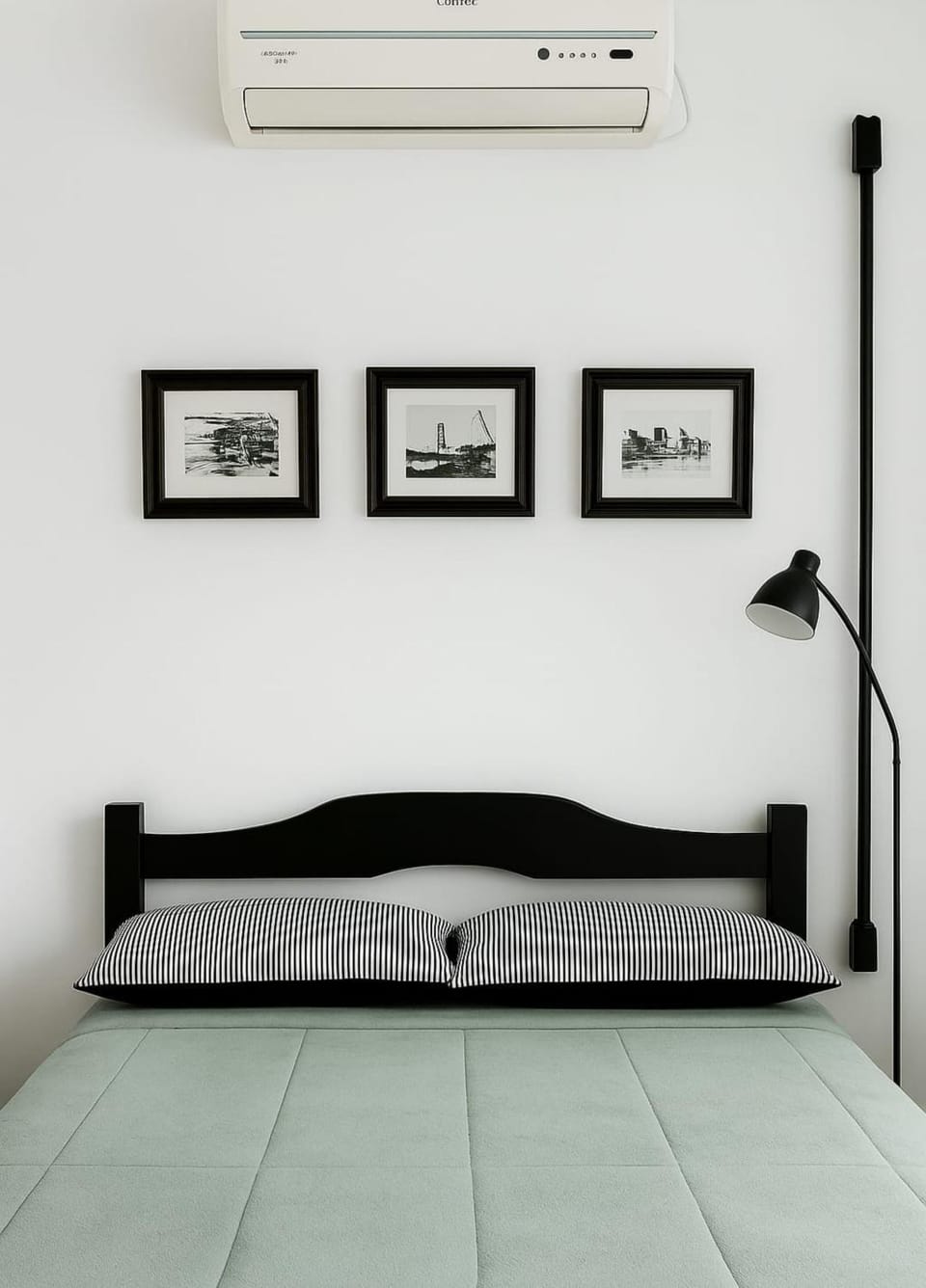 Bed, Decorative detail, Bedroom, air conditioner