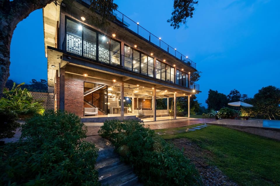 Property building, Facade/entrance, Night, Garden
