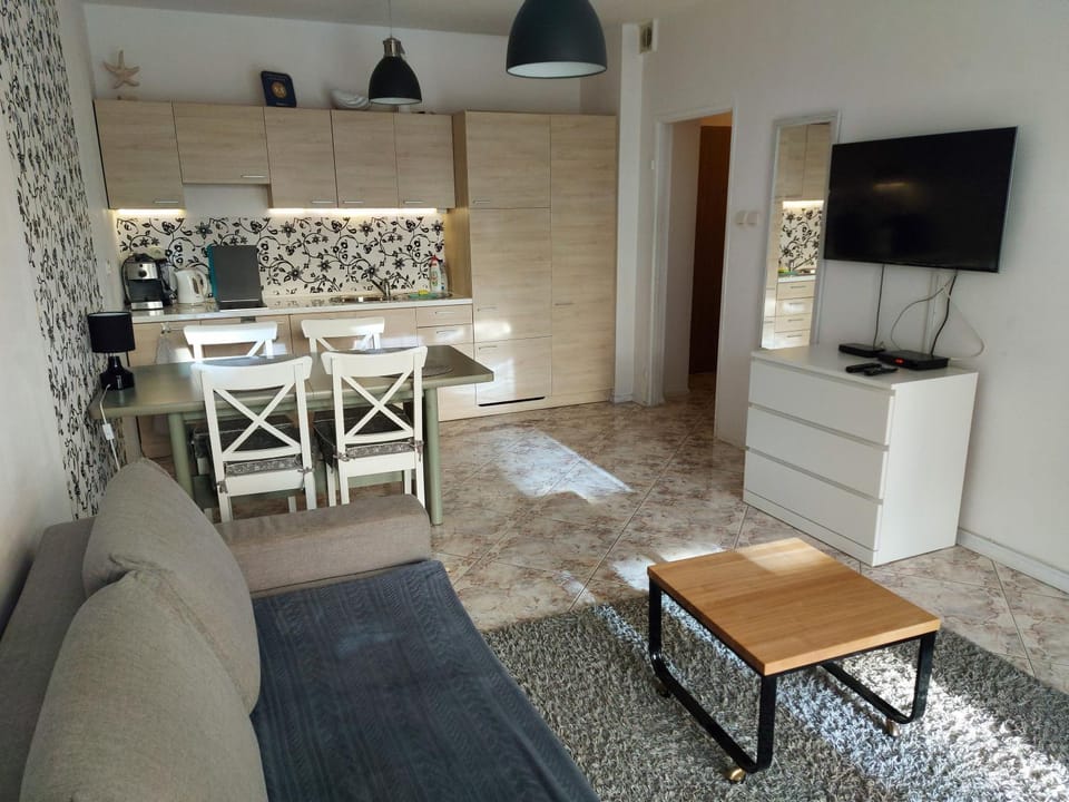 Kitchen or kitchenette, Living room, Seating area, Dining area