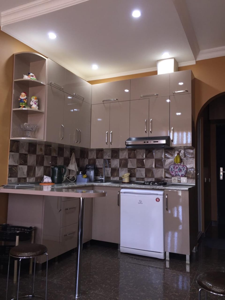 Kitchen or kitchenette, stove