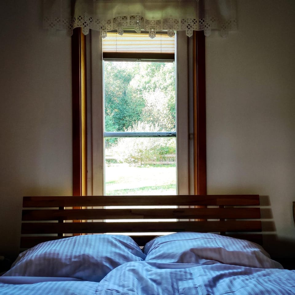 Bed, View (from property/room), Photo of the whole room, Bedroom, Garden view
