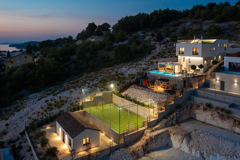 Property building, Night, Bird's eye view, Swimming pool