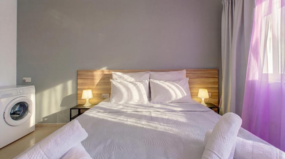 Bed, Photo of the whole room, Bedroom, fireplace, washing machine, dryer, air conditioner