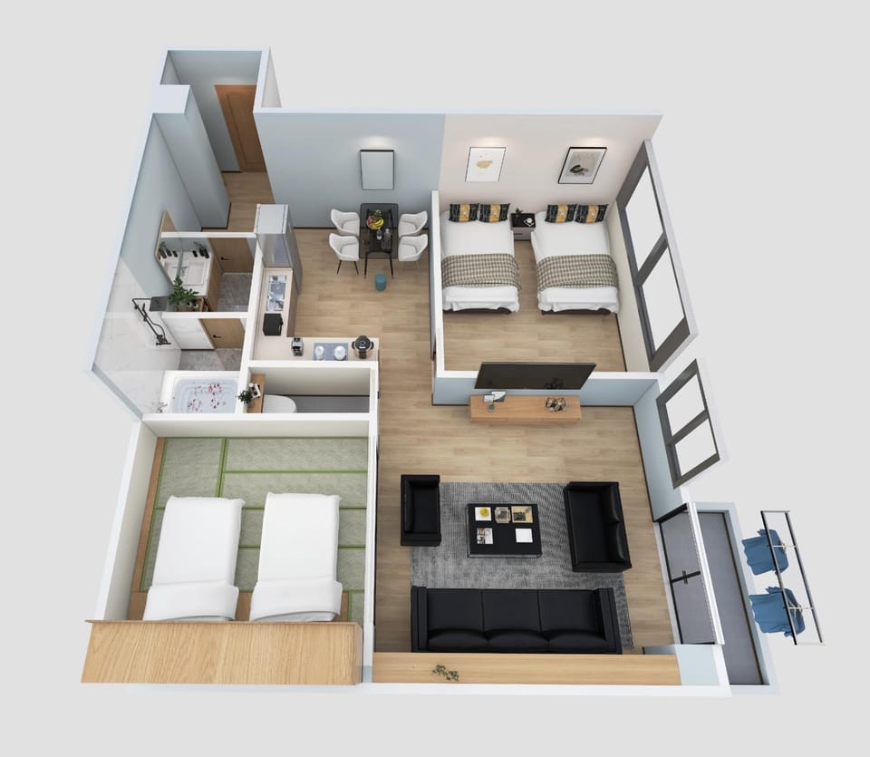 Photo of the whole room, Floor plan
