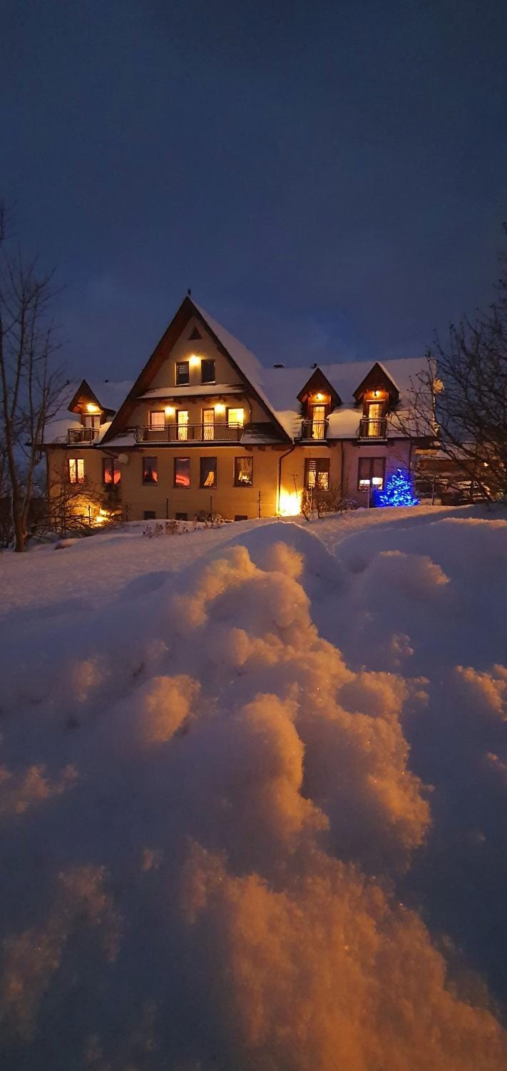 Property building, Night, Winter