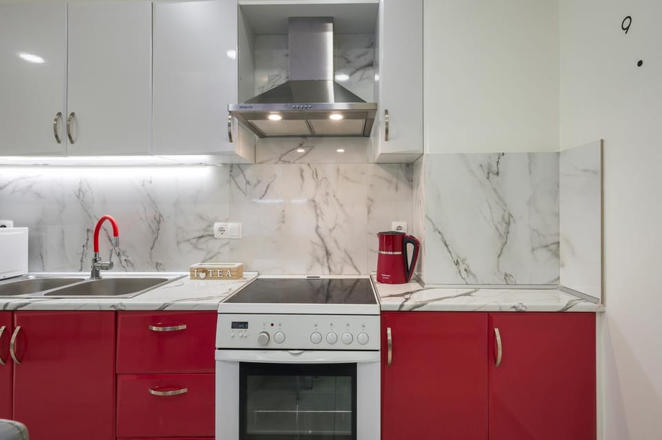Kitchen or kitchenette, stove