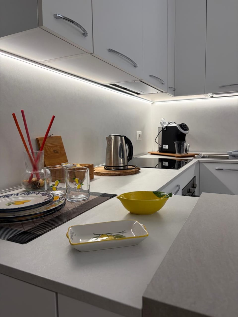 Kitchen or kitchenette, stove