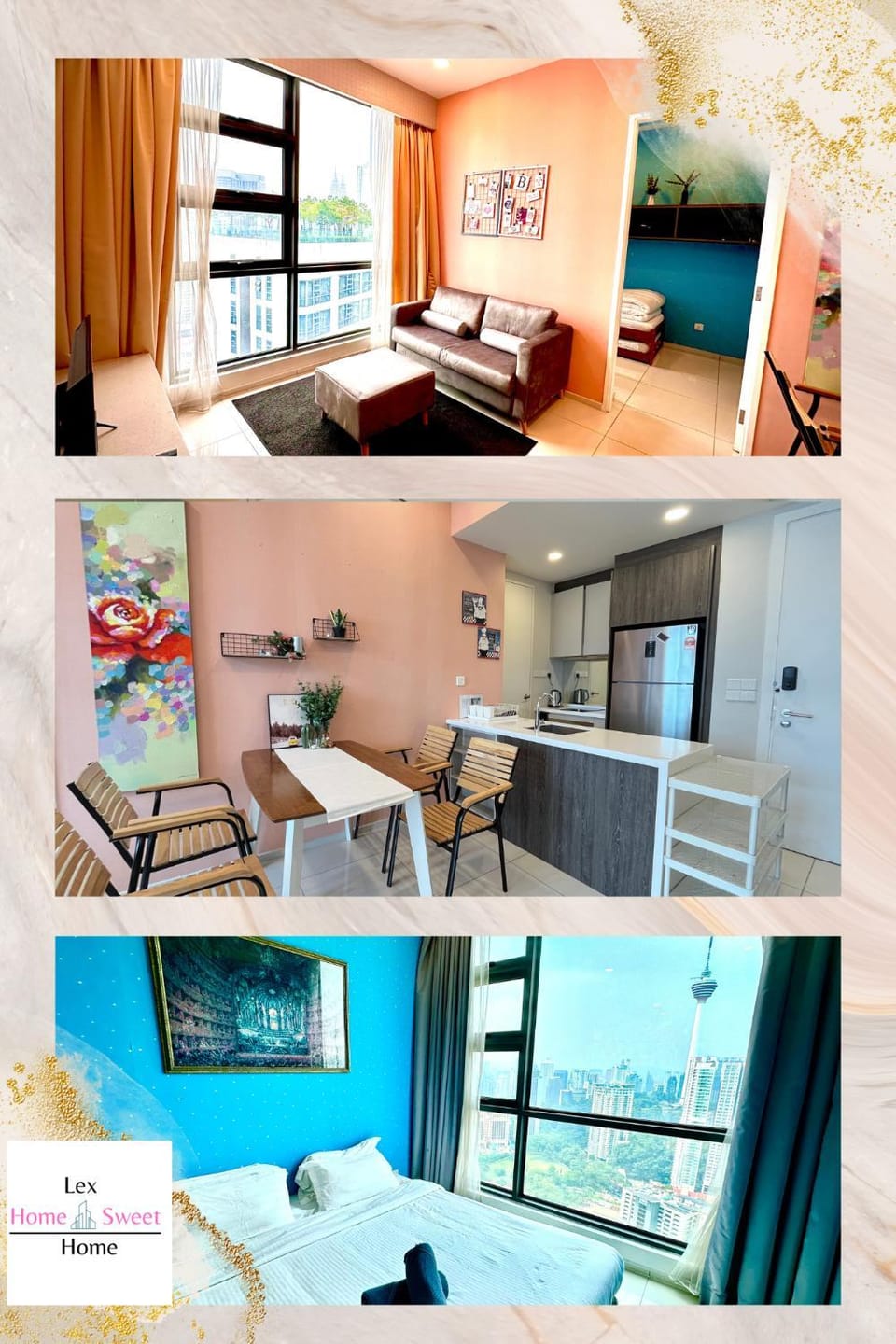 Living room, Bedroom, kitchen