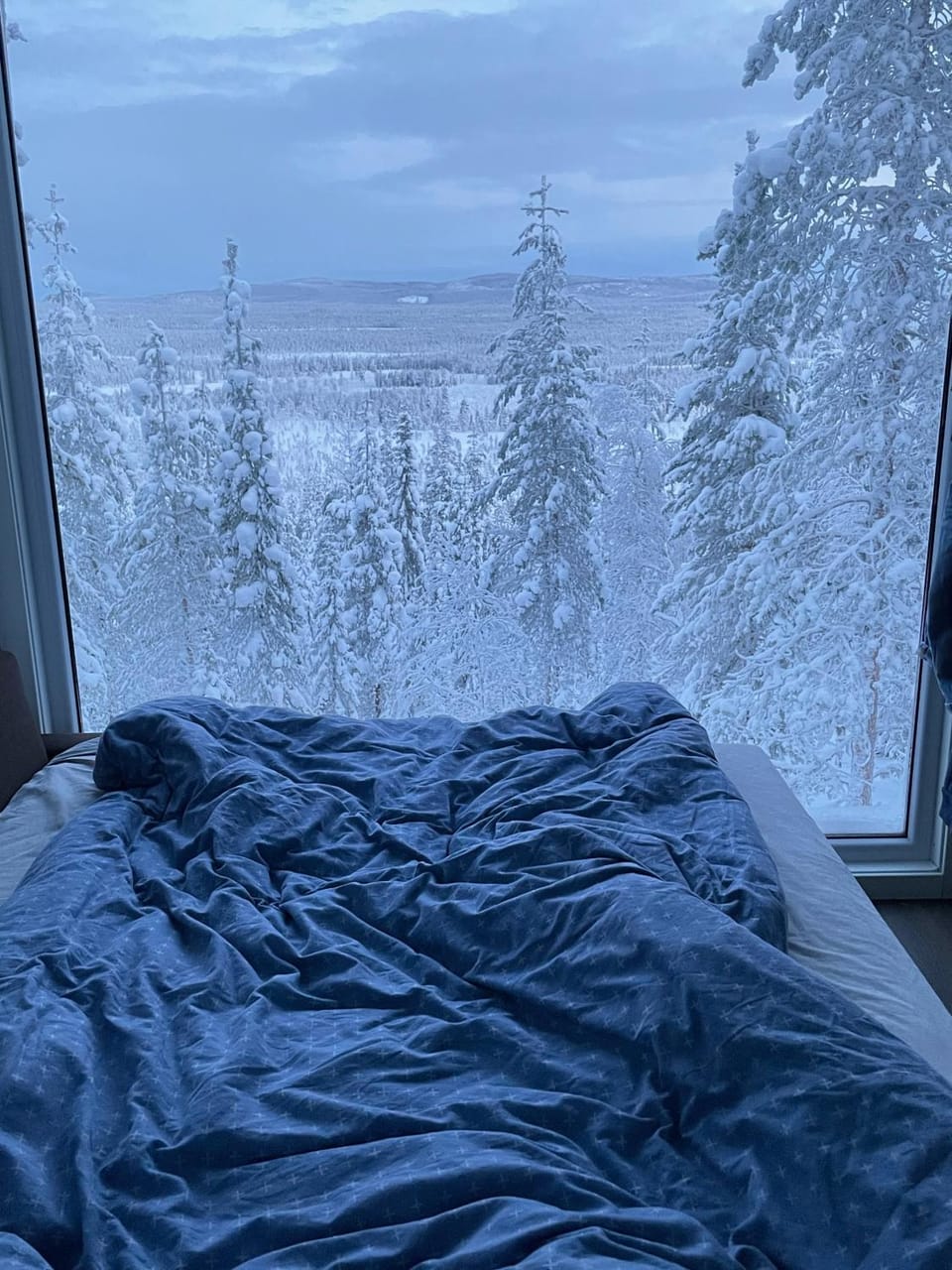 Bed, Natural landscape, Winter, Bedroom, Mountain view