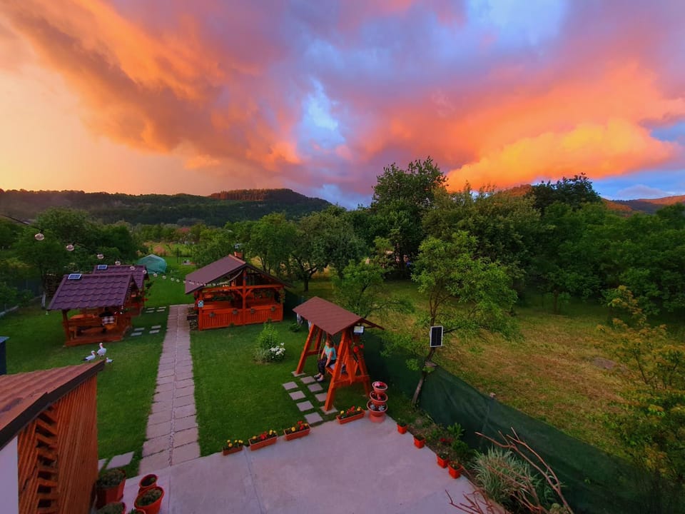 Natural landscape, Seating area, Mountain view, Sunset