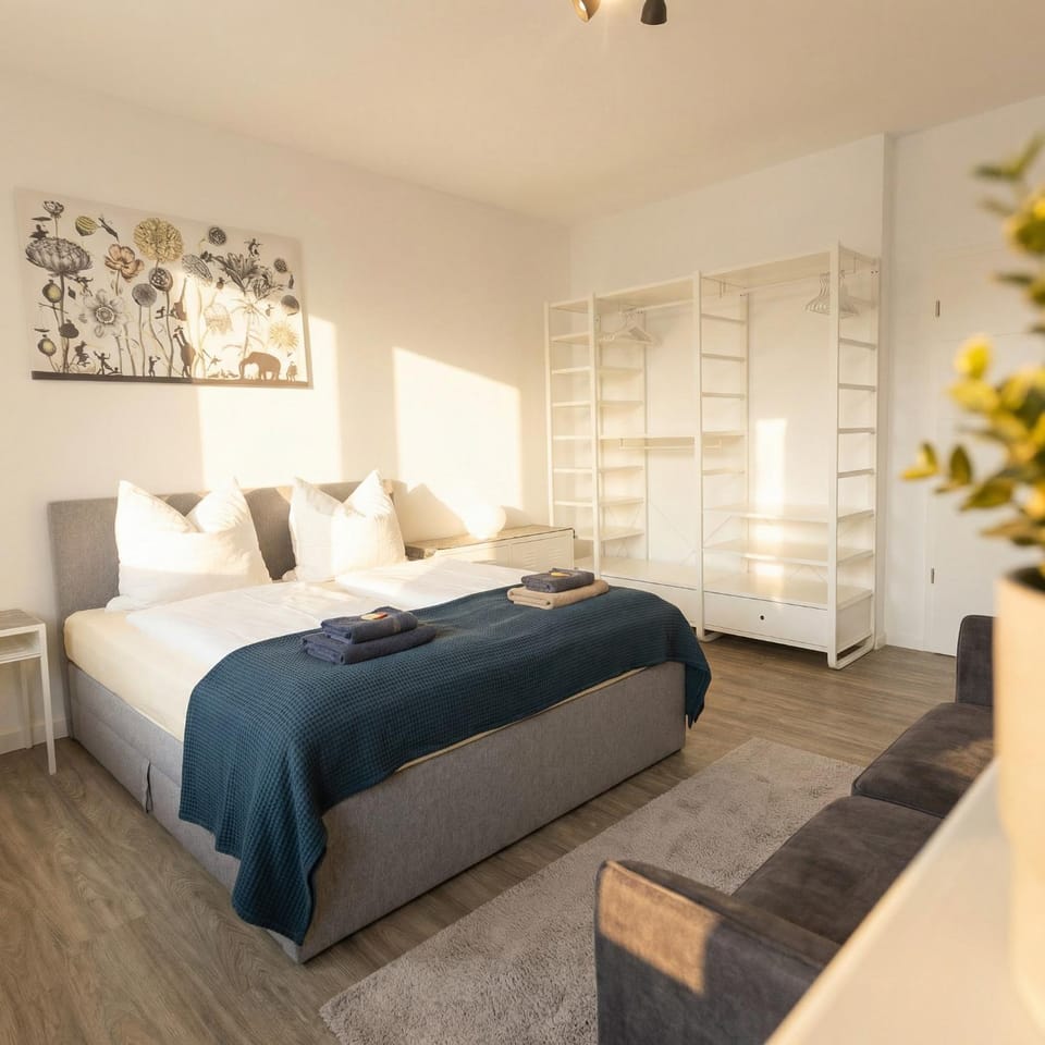 Bed, Bedroom, towels