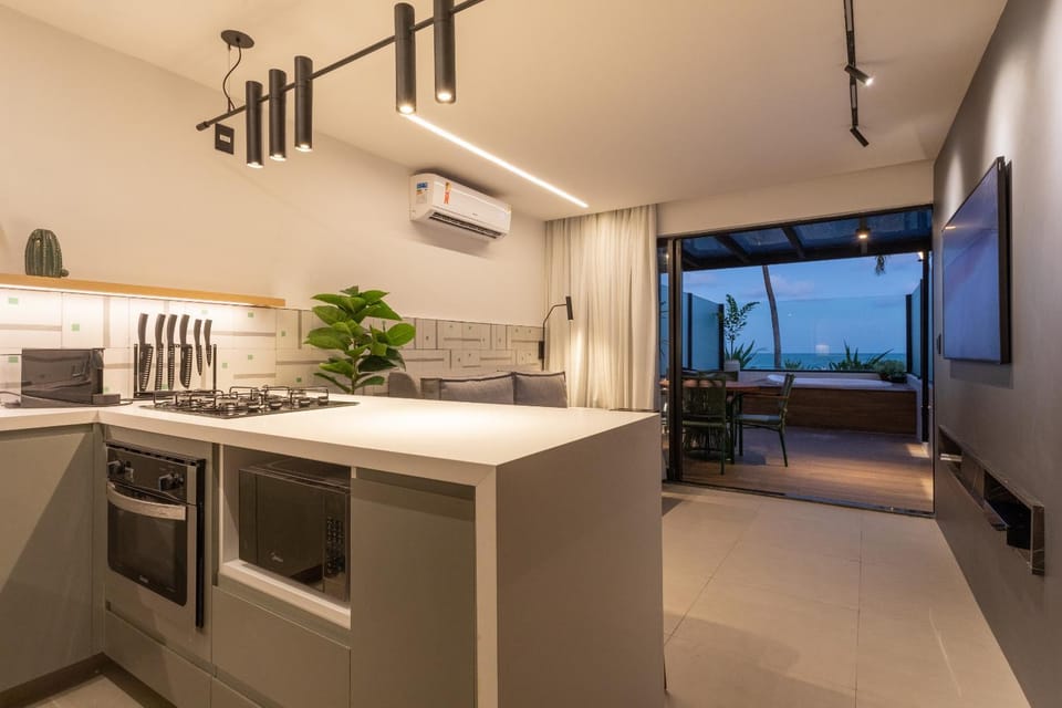Natural landscape, Kitchen or kitchenette, Living room, Beach, Sea view, kitchen