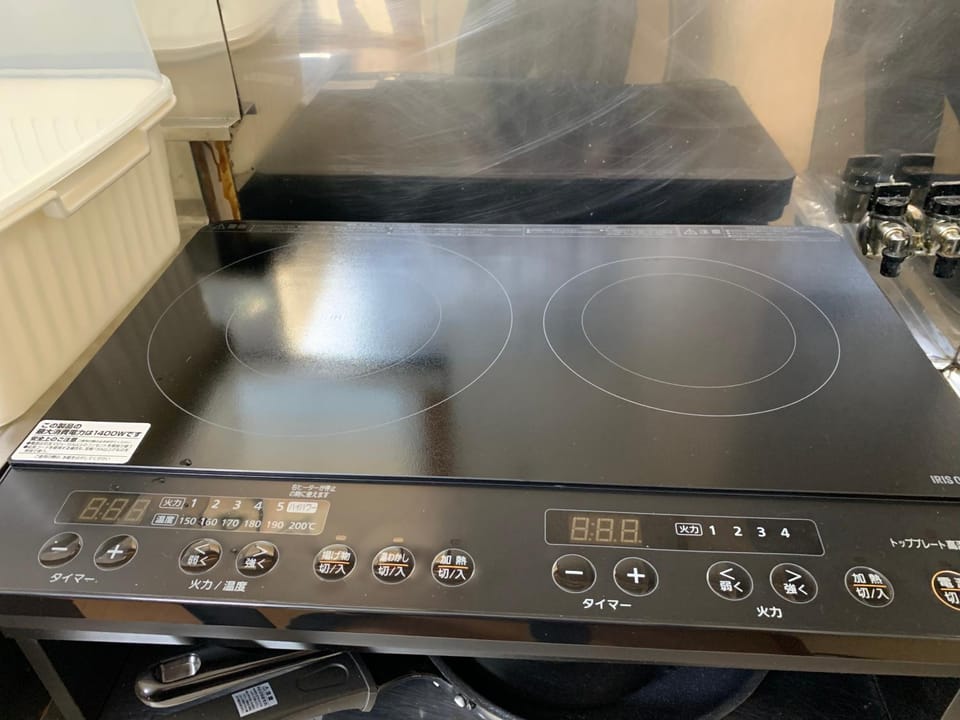 Kitchen or kitchenette, stove