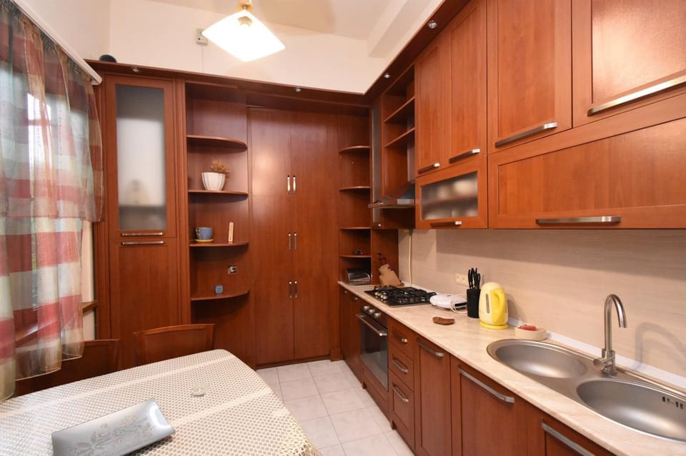 Kitchen or kitchenette, stove