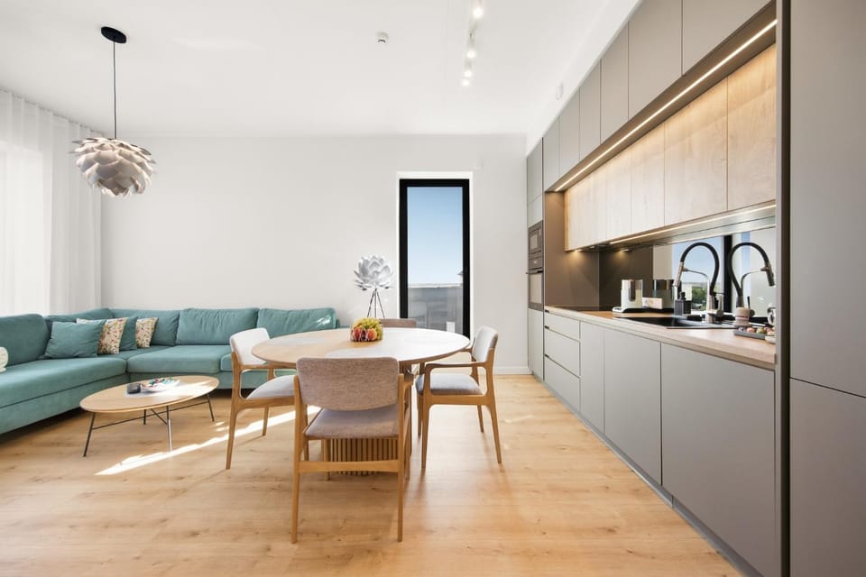 Living room, City view, kitchen