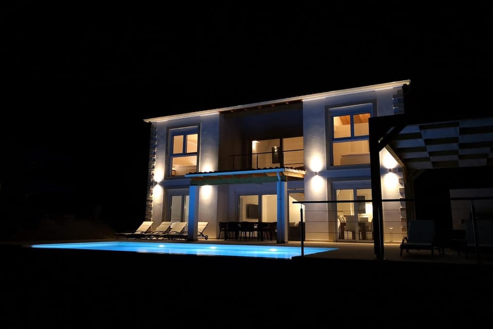 Property building, Night, Swimming pool