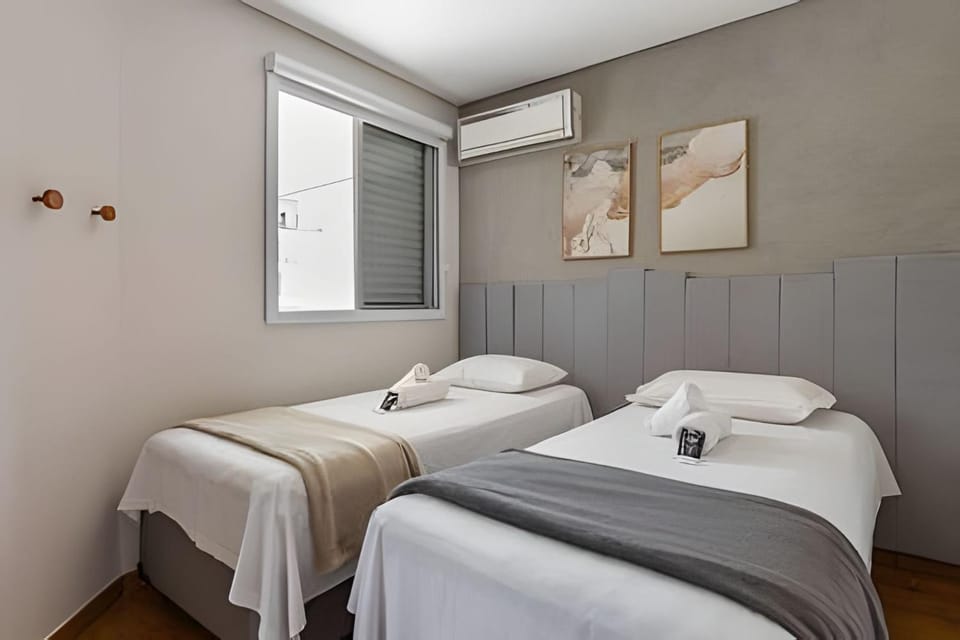 Bed, Photo of the whole room, Bedroom, towels, air conditioner