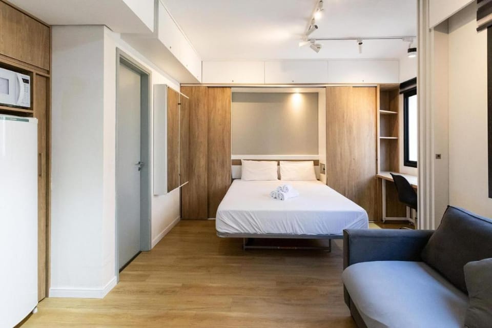 Bed, wardrobe