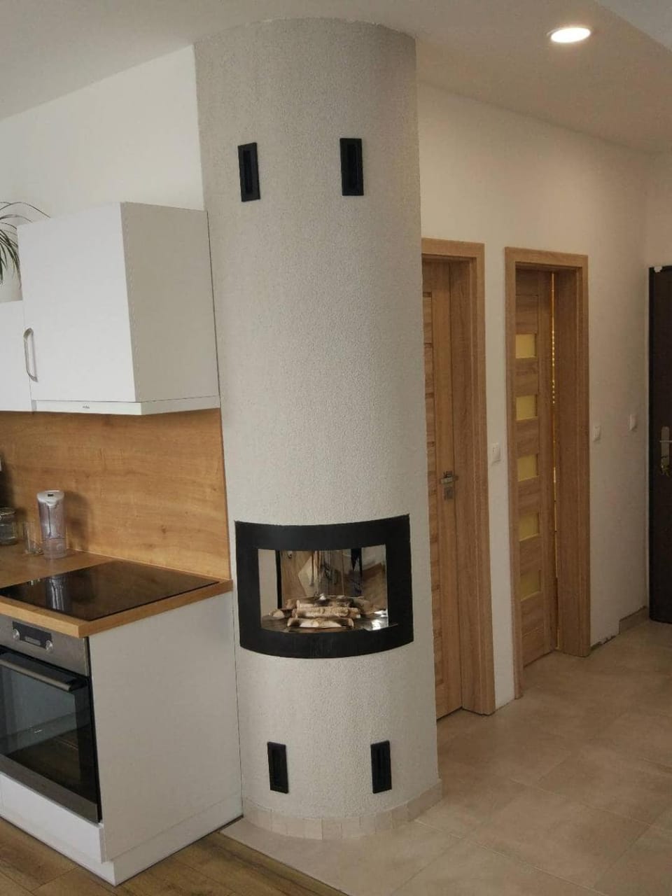 Kitchen or kitchenette, stove