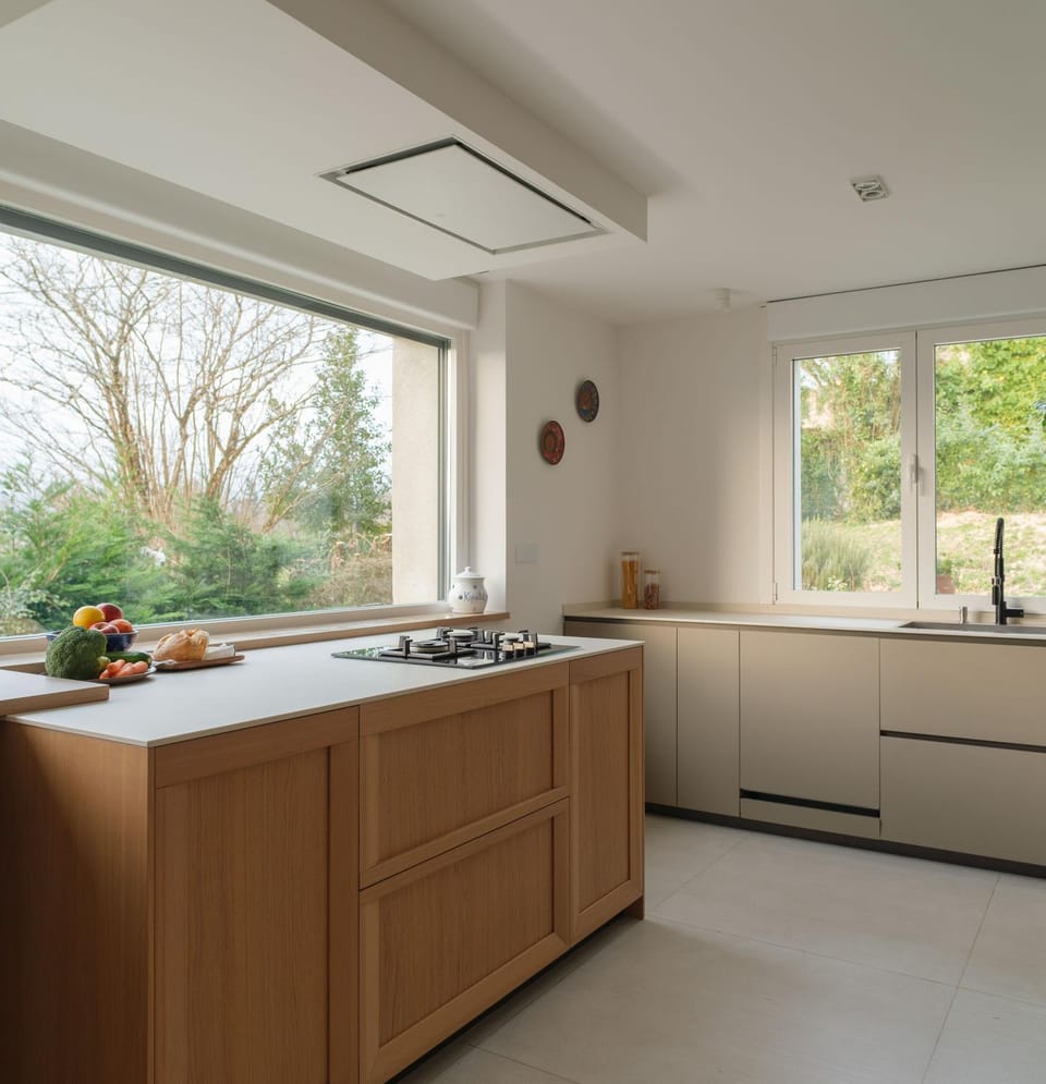 Kitchen or kitchenette, stove