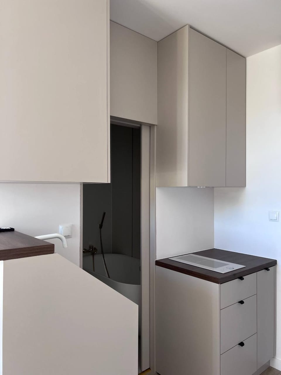 Kitchen or kitchenette, stove