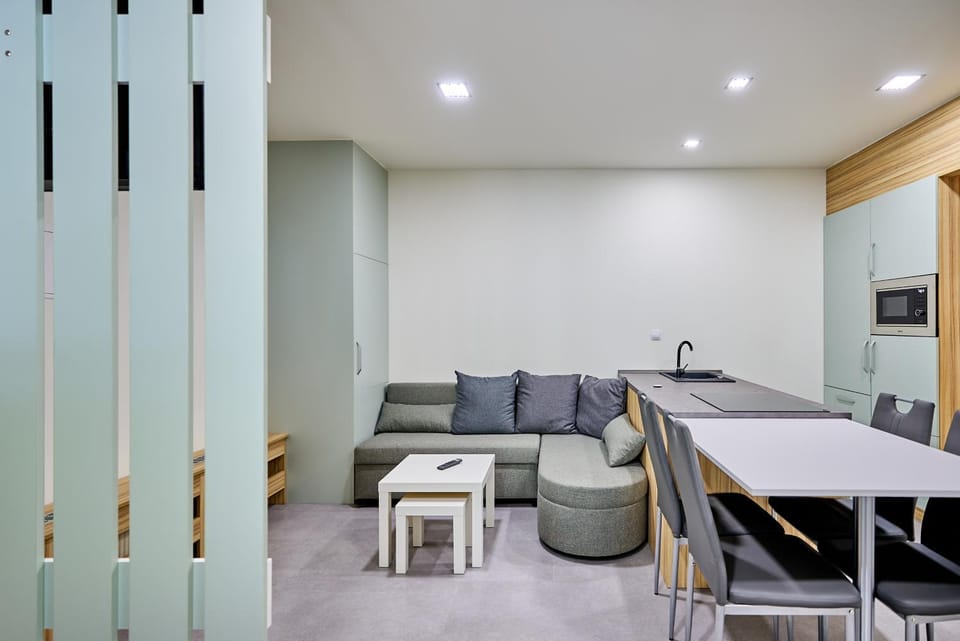 Kitchen or kitchenette, Living room, Dining area