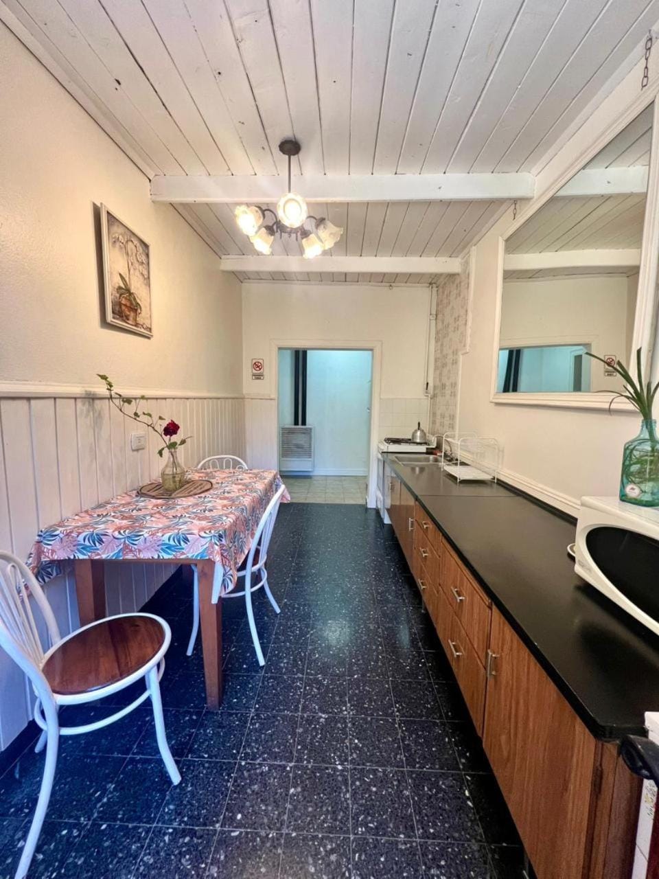 Kitchen or kitchenette, microwave
