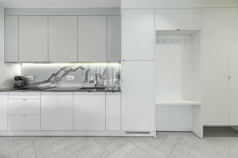 Kitchen or kitchenette, stove